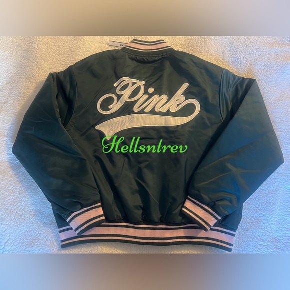 Victoria’s Secret PINK VARSITY JACKET DEEP FOREST LIMITED EDITION SIZE SMALL - Picture 8 of 13